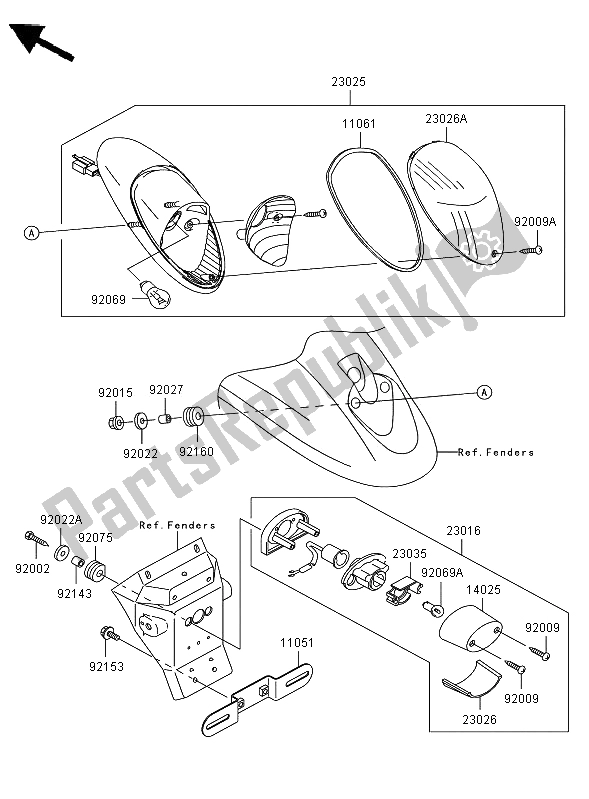 All parts for the Taillight of the Kawasaki VN 1600 Mean Streak 2006