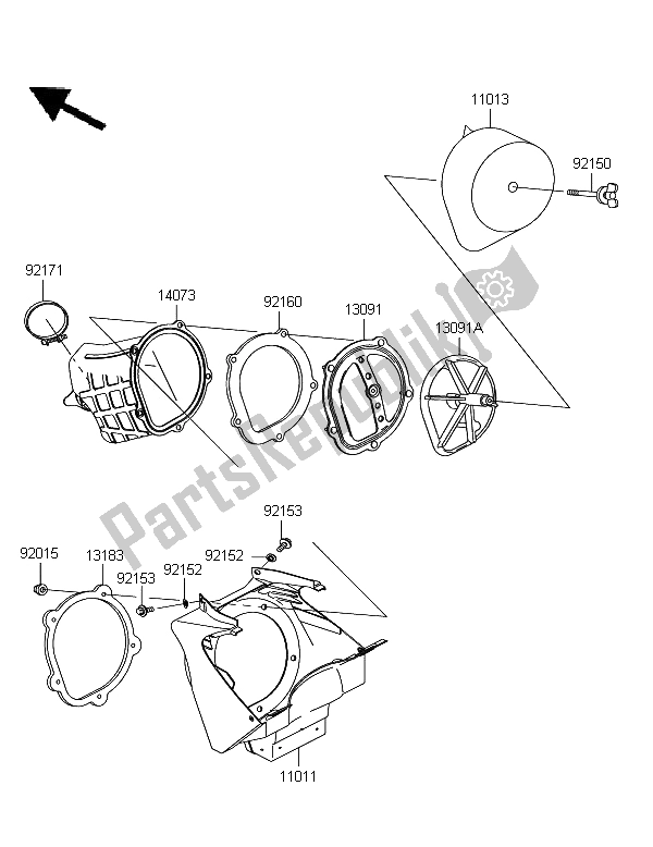 All parts for the Air Cleaner of the Kawasaki KX 250 2008