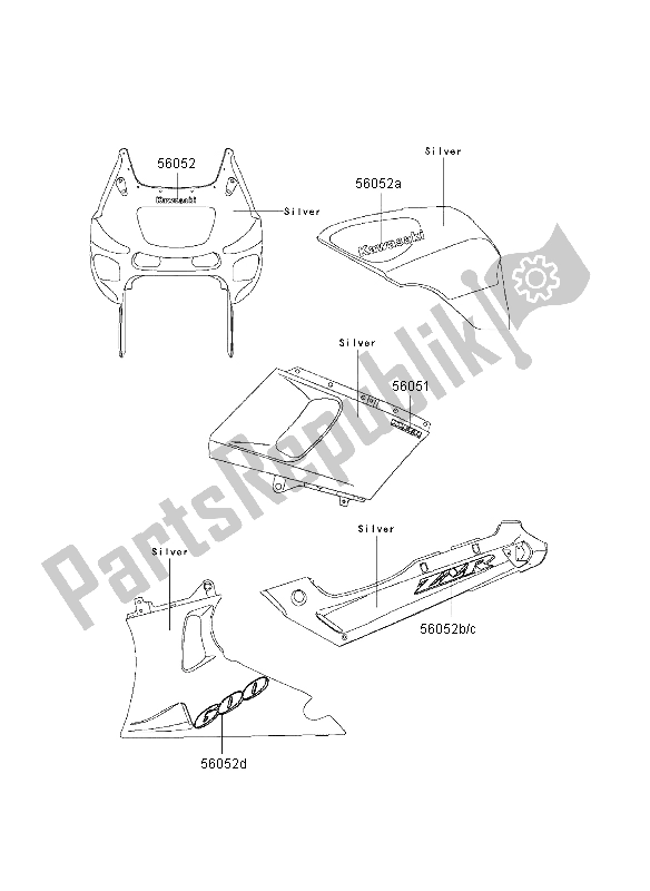 All parts for the Decals (silver) of the Kawasaki ZZR 600 2003