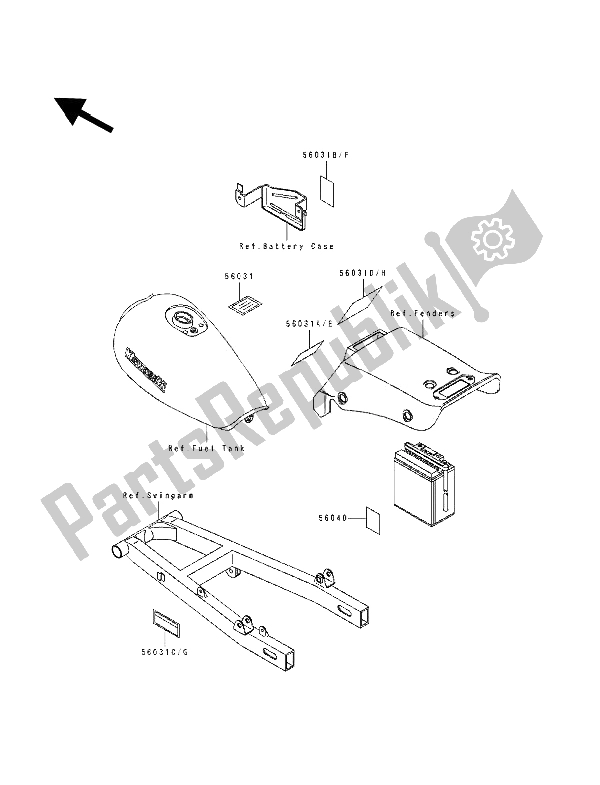 Alle onderdelen voor de Etiketten van de Kawasaki EL 250E 1991