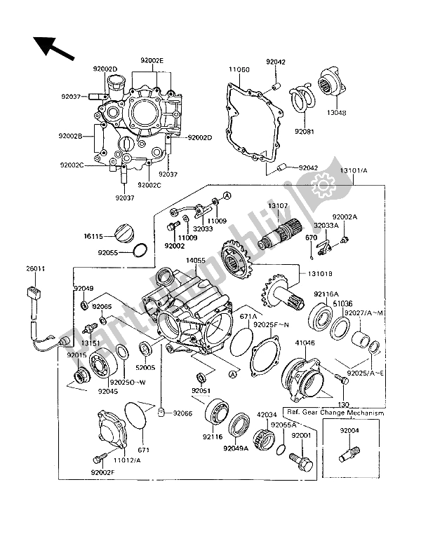 Alle onderdelen voor de Kegeltandwiel Vooraan van de Kawasaki 1000 GTR 1992