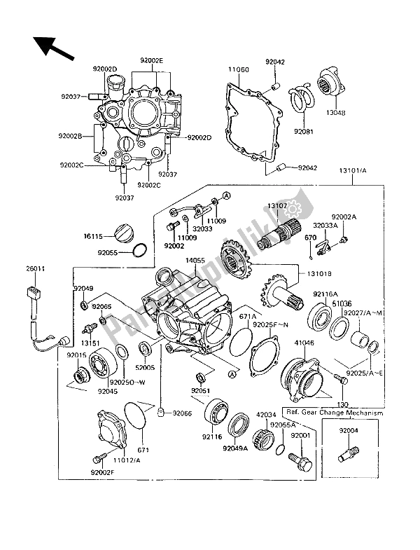 Tutte le parti per il Ingranaggio Conico Anteriore del Kawasaki 1000 GTR 1992