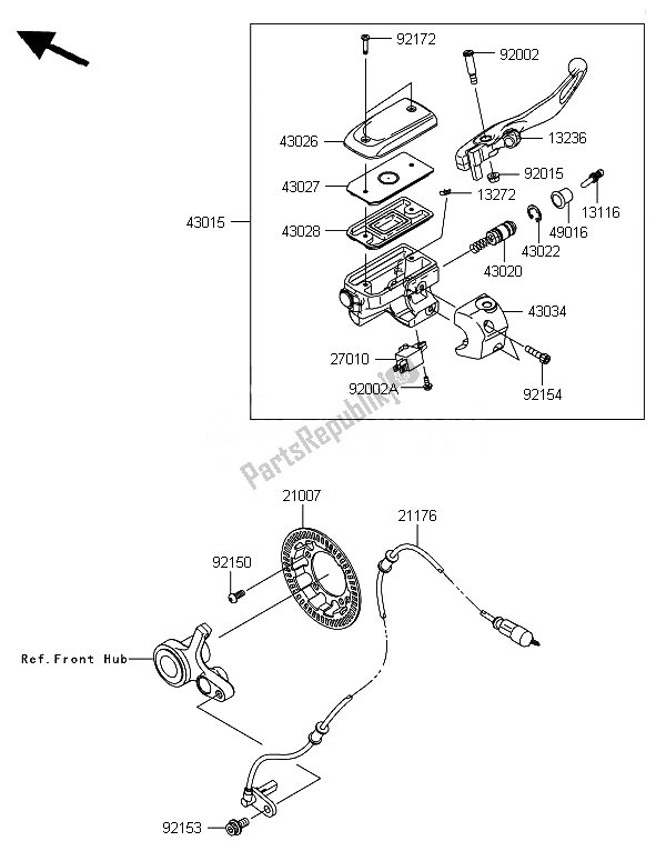 Toutes les pièces pour le Maître-cylindre Avant du Kawasaki VN 1700 Voyager ABS 2014