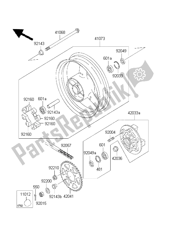 All parts for the Rear Hub of the Kawasaki Ninja ZX 7R 750 2001