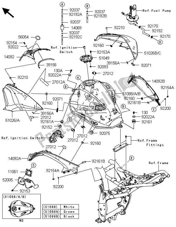 Todas as partes de Tanque De Combustível do Kawasaki Z 800 ABS BDS 2013
