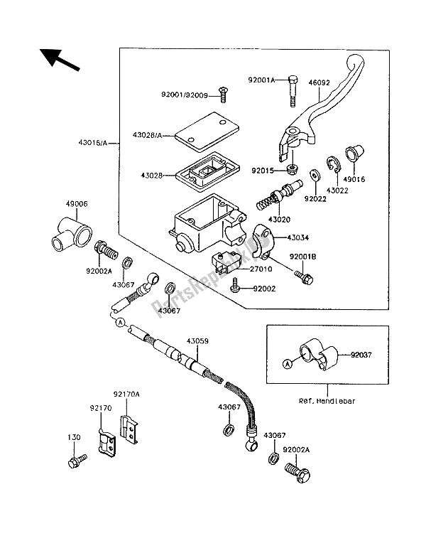 All parts for the Front Master Cylinder of the Kawasaki KLR 600 1993