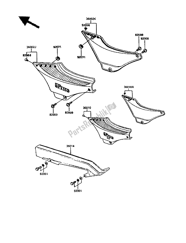 Tutte le parti per il Coperture Laterali E Copertura A Catena del Kawasaki GPZ 550 1987