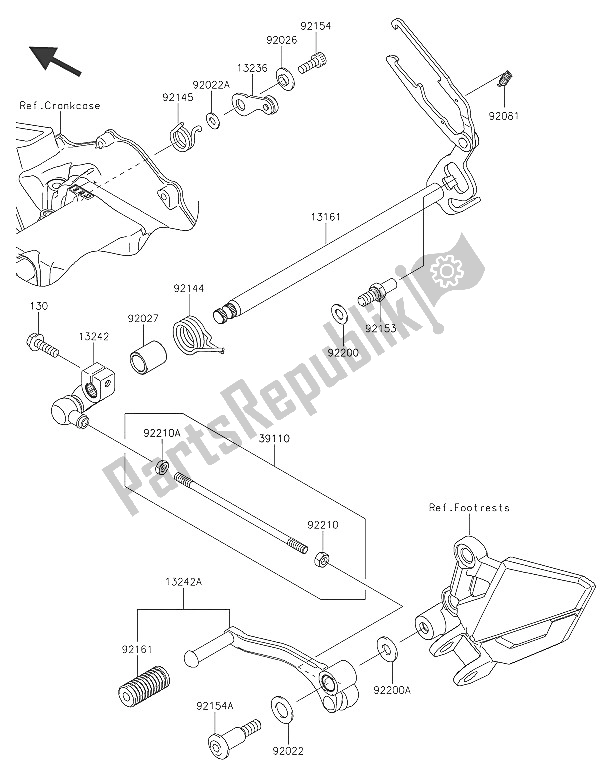 All parts for the Gear Change Mechanism of the Kawasaki Ninja 300 2016