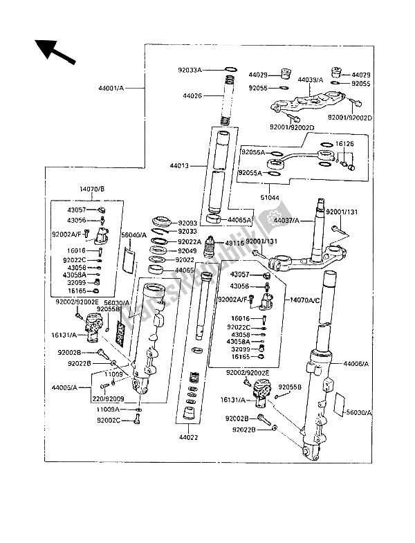 Tutte le parti per il Forcella Anteriore del Kawasaki GPZ 600R 1987