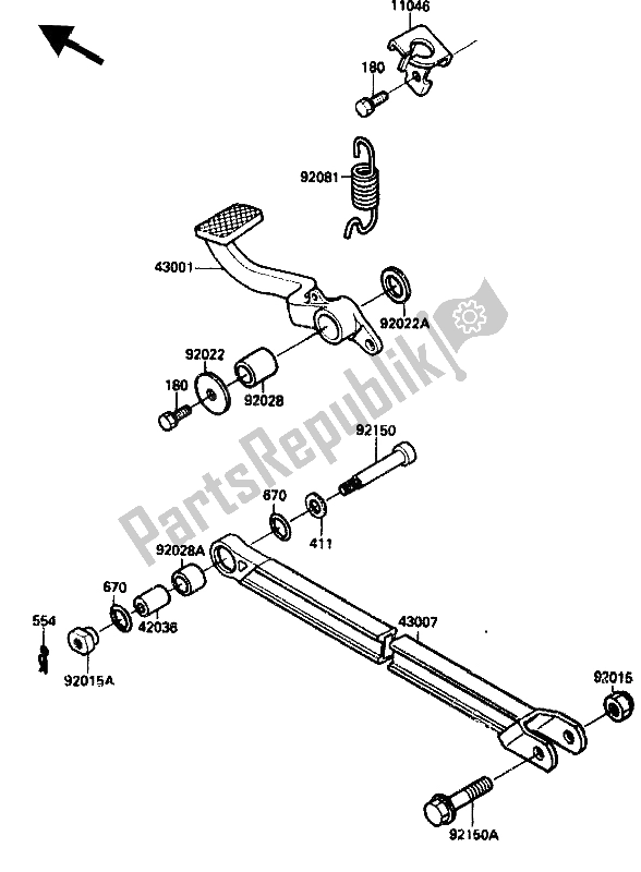 All parts for the Brake Pedal of the Kawasaki ZX 10 1000 1989