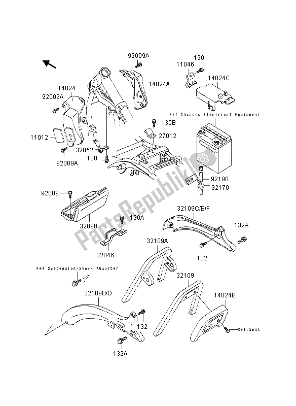 Tutte le parti per il Custodia Della Batteria del Kawasaki EN 500 1995