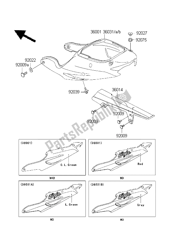 All parts for the Side Covers & Chain Cover of the Kawasaki Ninja ZX 9R 900 2001