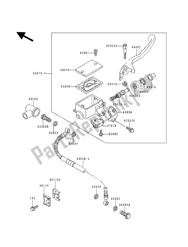 Tutte le parti per il Pompa Freno Anteriore del Kawasaki KDX 125 1991