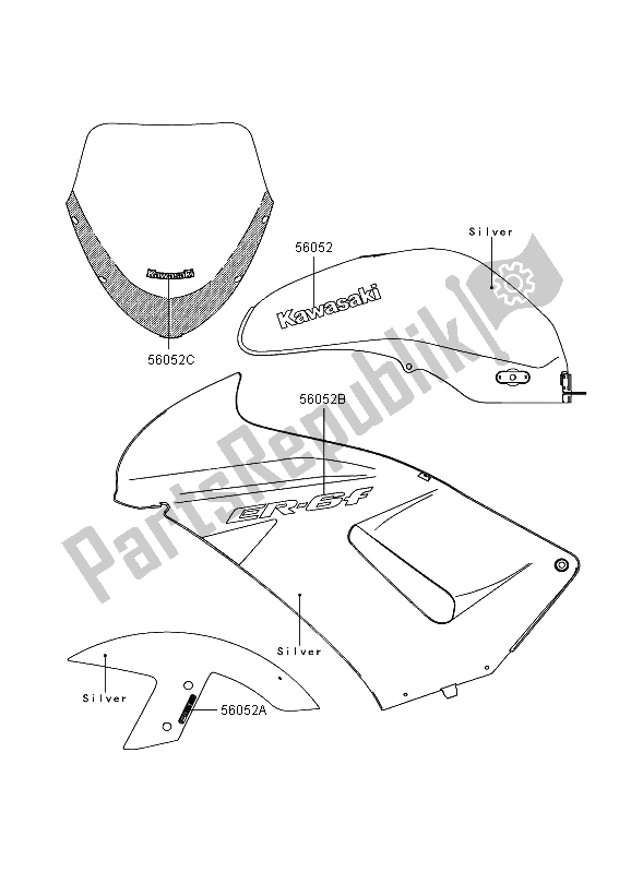 Alle onderdelen voor de Stickers (zilver) van de Kawasaki ER 6F ABS 650 2006