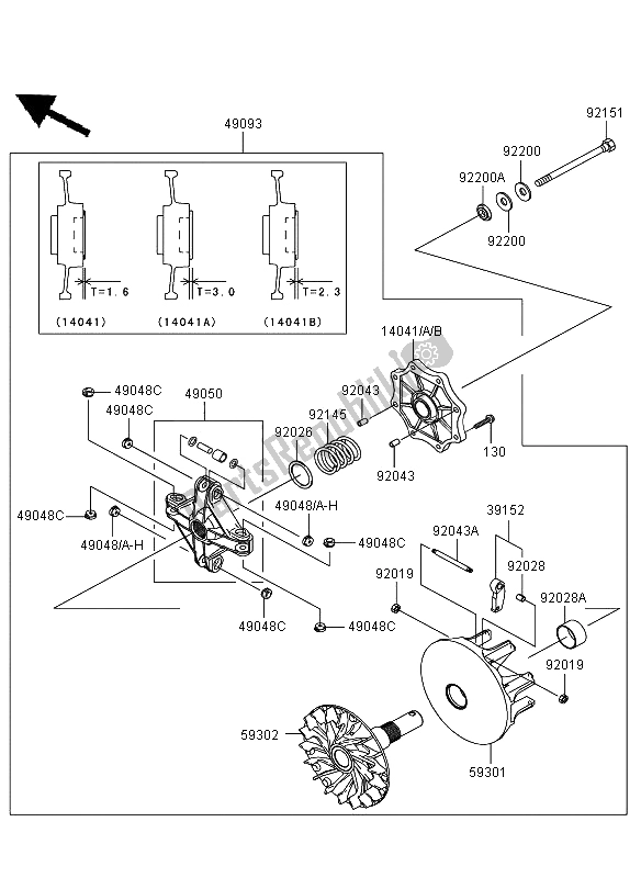 All parts for the Drive Converter of the Kawasaki KVF 650 4X4 2008