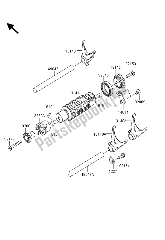 All parts for the Gear Change Drum & Shift Fork(s) of the Kawasaki ER 6F ABS 650 2013