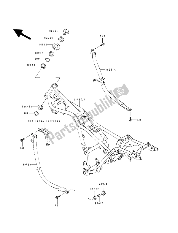 Tutte le parti per il Telaio del Kawasaki EL 250E 1993