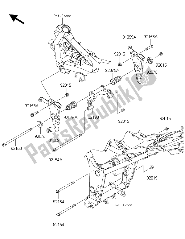 All parts for the Engine Mount of the Kawasaki Ninja 300 2015