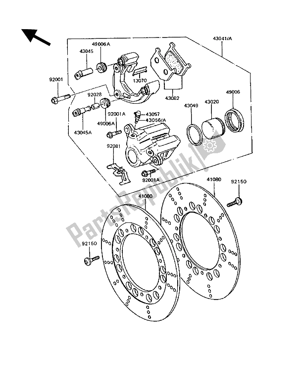 All parts for the Front Brake of the Kawasaki GT 750 1992