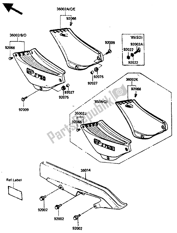 Todas las partes para Cubierta Lateral Y Caja De Cadena de Kawasaki GPZ 750 1987