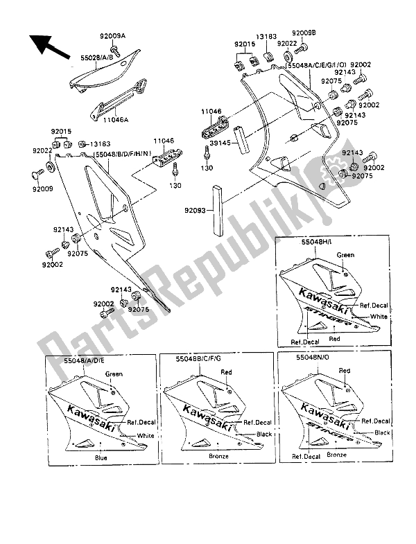 Tutte le parti per il Il Cofano Si Abbassa del Kawasaki ZXR 750 1989