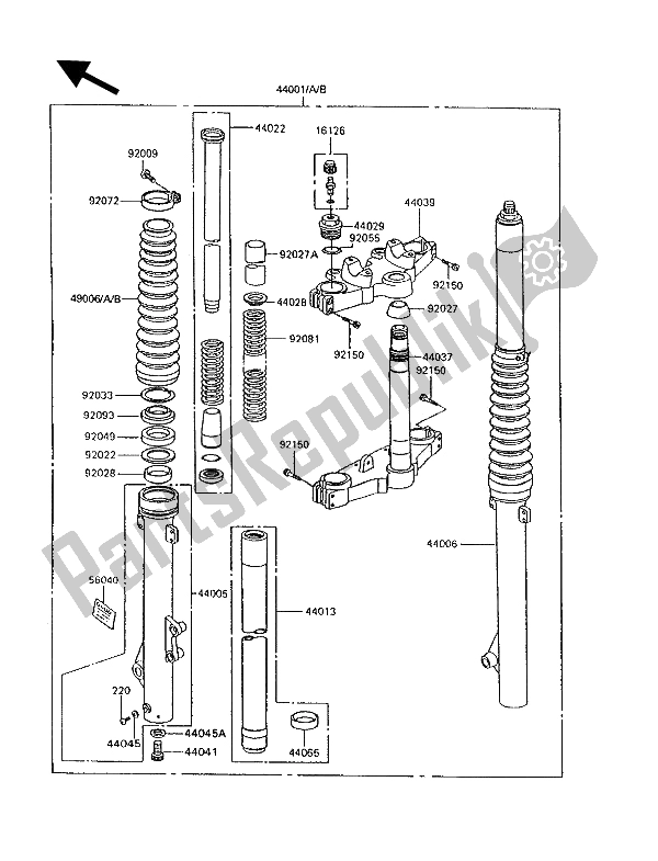 All parts for the Front Fork of the Kawasaki KLR 600 1994