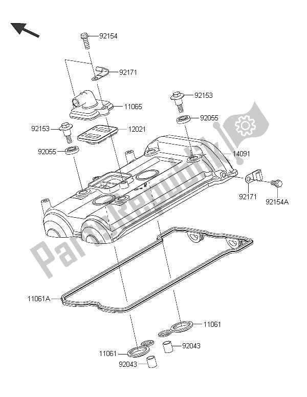 All parts for the Cylinder Head Cover of the Kawasaki ER 6N ABS 650 2016