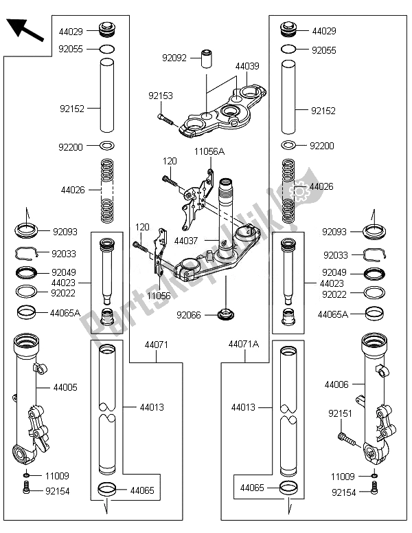 Toutes les pièces pour le Fourche Avant du Kawasaki ER 6N 650 2014