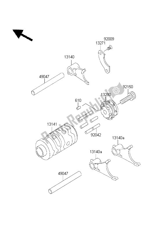 All parts for the Gear Change Drum & Shift Fork of the Kawasaki KX 65 2003