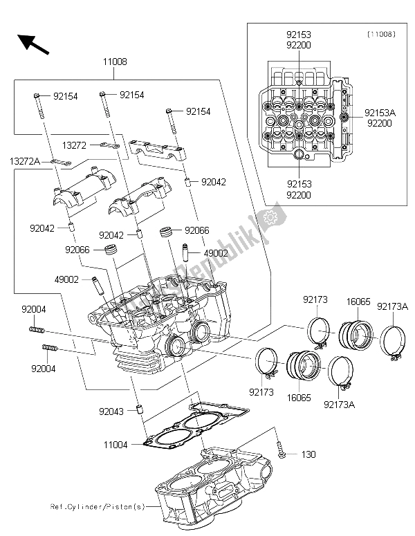 All parts for the Cylinder Head of the Kawasaki Ninja 300 2015