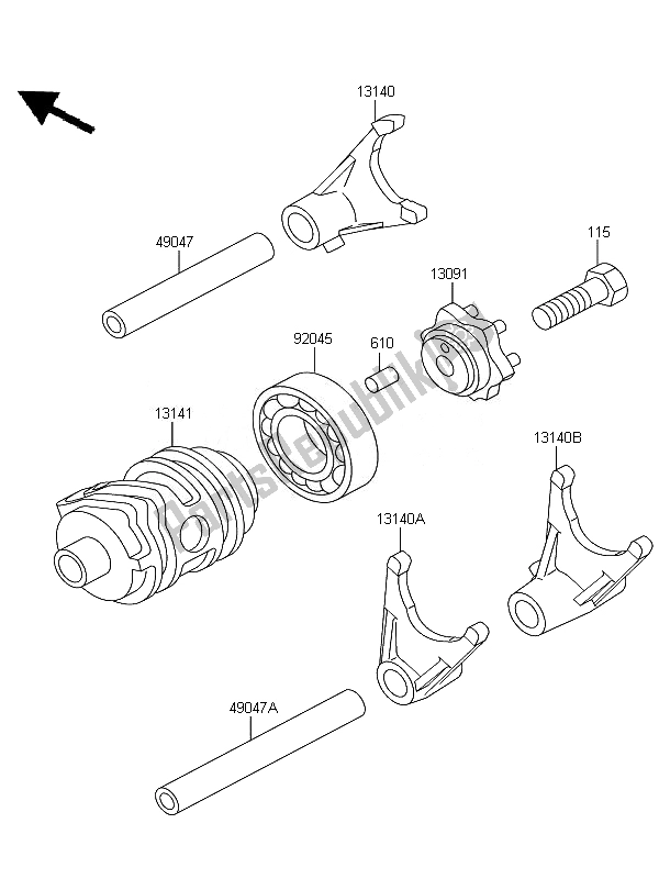 All parts for the Gear Change Drum & Shift Fork of the Kawasaki KX 85 SW LW 2010