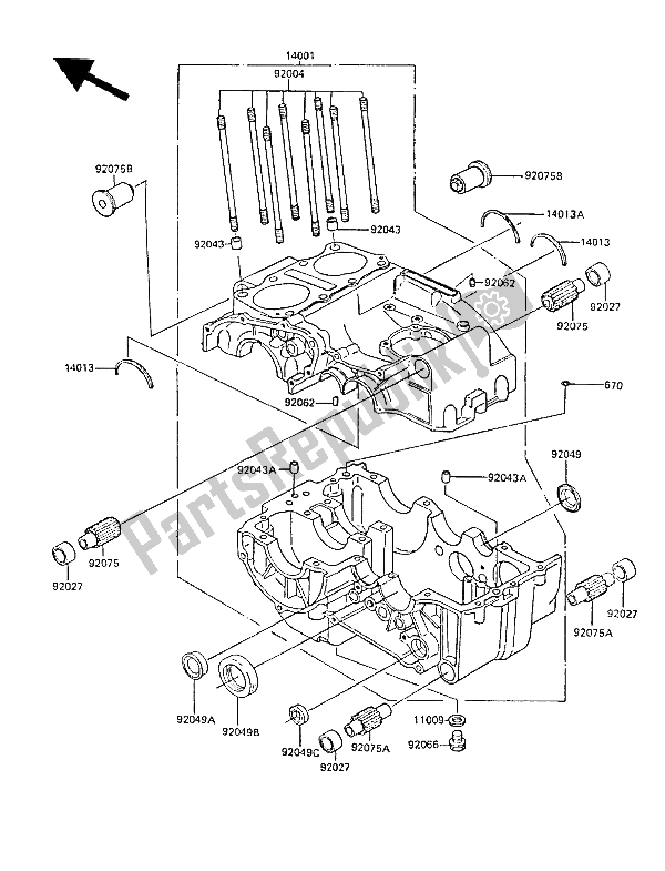 Todas as partes de Bloco Do Motor do Kawasaki GPZ 305 Belt Drive 1985