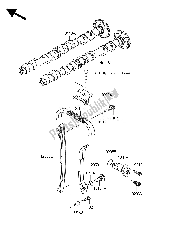 All parts for the Camshaft & Tensioner of the Kawasaki Z 1000 2007