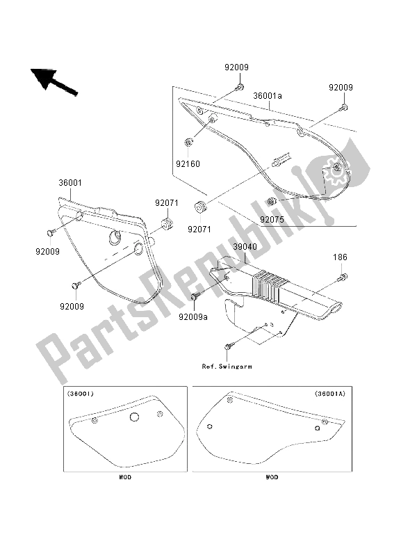 Todas las partes para Cubiertas Laterales Y Cubierta De Cadena de Kawasaki KMX 125 2001