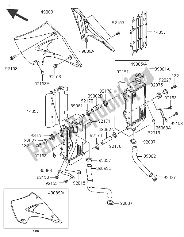 Todas las partes para Radiador de Kawasaki KX 125 2005