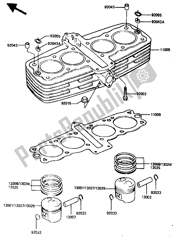 All parts for the Cylinder & Piston of the Kawasaki ZX 400 1987