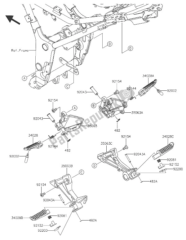 All parts for the Footrests of the Kawasaki Ninja 300 2016