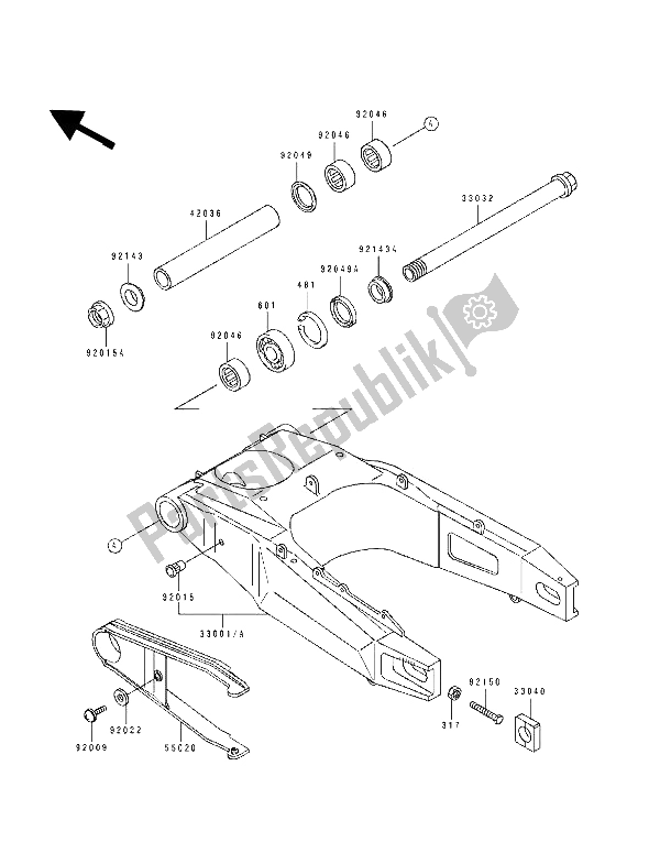 All parts for the Swingarm of the Kawasaki ZXR 750 1993