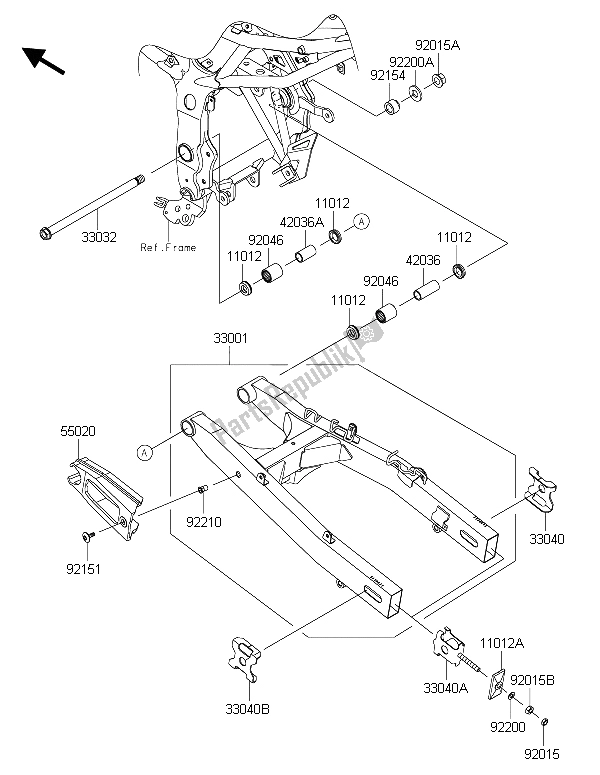 Tutte le parti per il Forcellone del Kawasaki Ninja 250 SL ABS 2015