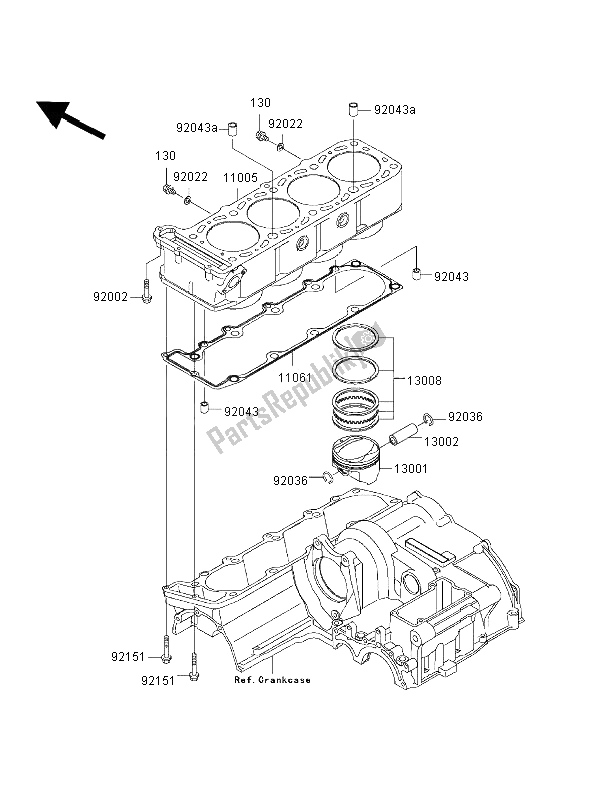 All parts for the Cylinder & Piston of the Kawasaki ZRX 1200R 2002