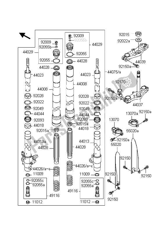 All parts for the Front Fork of the Kawasaki KX 80 SW LW 1998