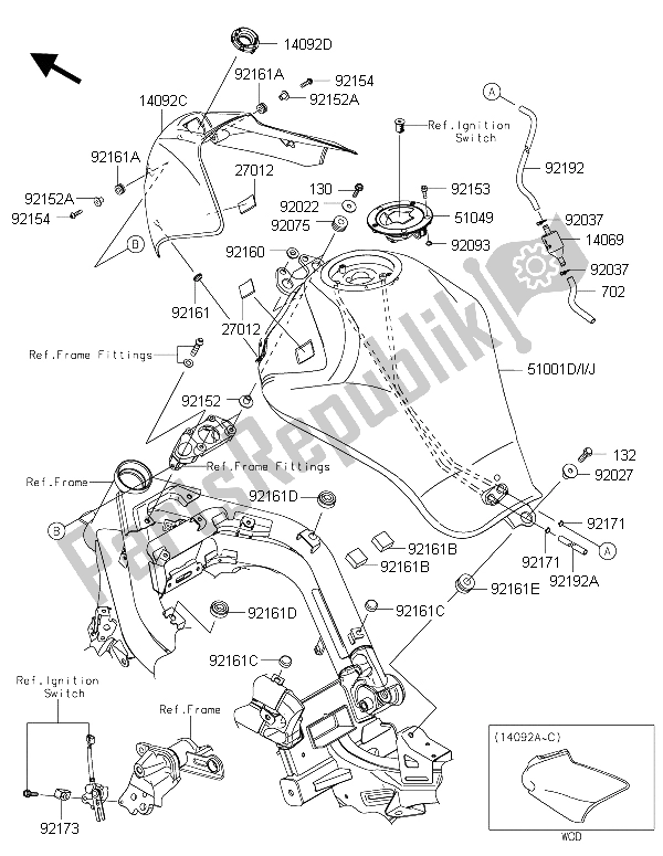 Toutes les pièces pour le Réservoir D'essence du Kawasaki ER 6N ABS 650 2015