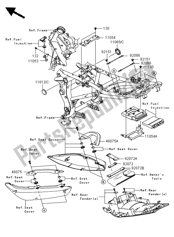 All parts for the Frame Fittings ( Jkaex650aba022143) of the Kawasaki ER 6F ABS 650 2007