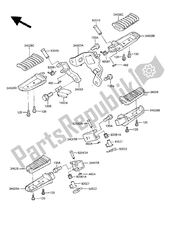 Tutte le parti per il Poggiapiedi del Kawasaki LTD 450 1985