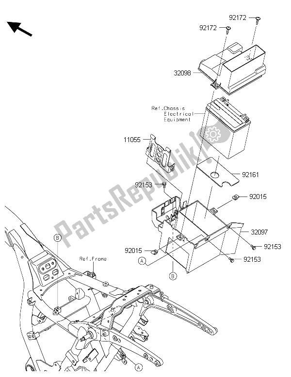 All parts for the Battery Case of the Kawasaki Vulcan 1700 Nomad ABS 2015