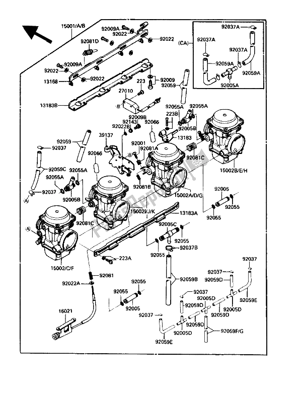 Alle onderdelen voor de Carburator van de Kawasaki ZG 1200 B1 1990