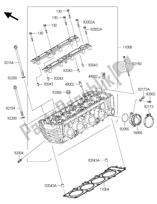 All parts for the Cylinder Head of the Kawasaki Z 800 ABS 2015