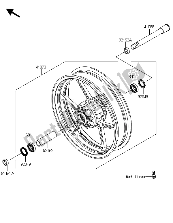 Tutte le parti per il Mozzo Anteriore del Kawasaki Versys 1000 2014