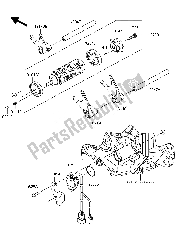 All parts for the Gear Change Drum & Shift Fork of the Kawasaki Ninja ZX 6R 600 2010