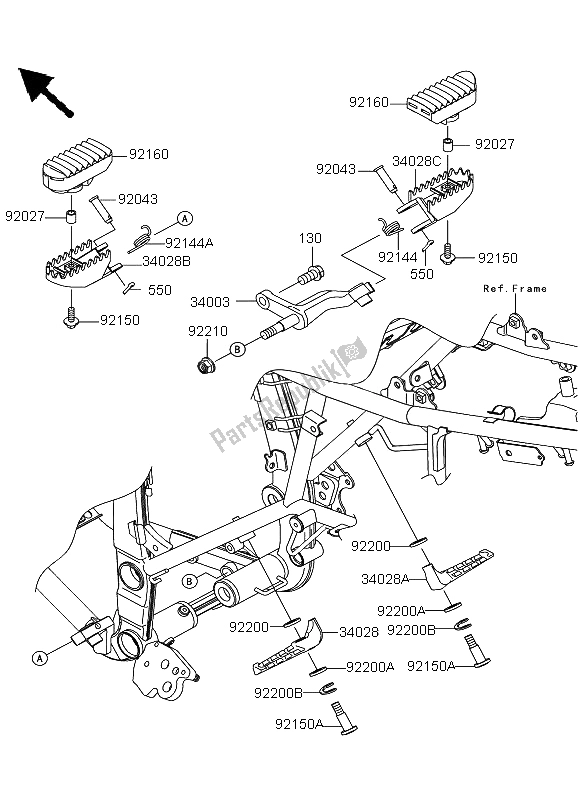 All parts for the Footrests of the Kawasaki KLX 250 2012